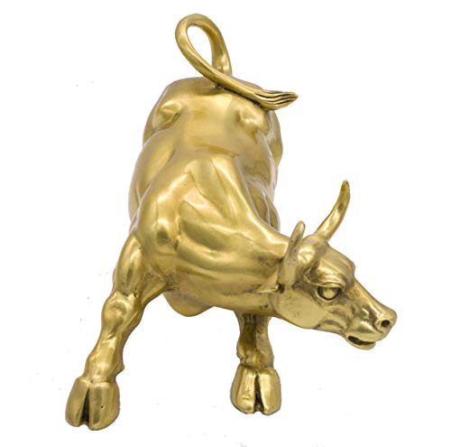 Zhongjiuyuan Brass Charging Stock Market Bull Figurine Wall Street Sculptures Bull Ox Statue Feng Shui Scuplture Home Office Decor (Middle Size) #TOP5