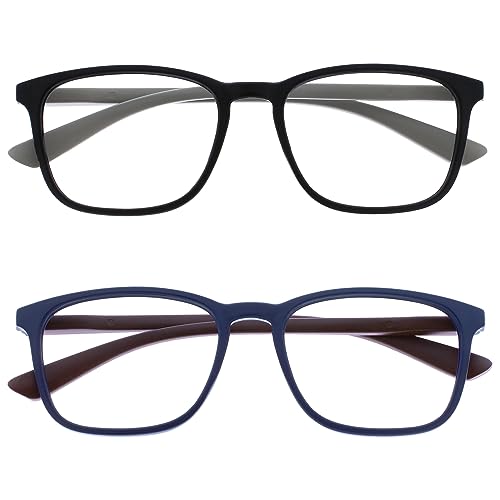 OPULIZE Max Gafas de Lectura - Pack de 2 - Marco Rectangular Clásico Grande - Negro Mate Azul - Unisex Hombres Mujeres - Bisagras de Resorte - RR78-13 - +1.50