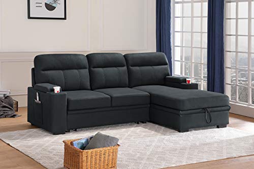 Eafurn Reversible Sectional Couch With Pull-Out Sleeper, L Shaped Corner Sofa Bed With Storage Chaise Lounge & Storage Armrest And 2 Cup-Holders,Tufted Sofa & Couches For Living Room Furniture Set #TOP3