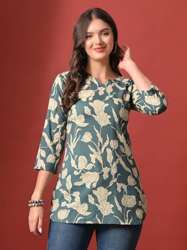 Image of Amazon Brand - Tavasya Women Pure Cotton Katha Plain Short Regular Fit Kurti |Short Top| Solid Casual Tunic