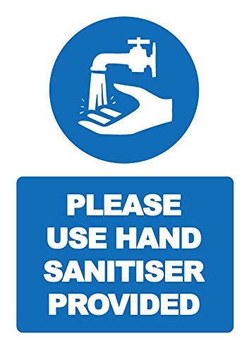 1 x please use hand sanitiser provided (dispenser) - social distancing vertical safety sign self adhesive vinyl weather proof label sticker - 160mm x 225mm - (SC-36)