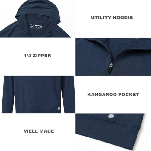 M MAELREG Mens Hoodie Pullover Performance Dry Fit Lightweight Quarter Zip Workout Sport Golf Hooded Sweatshirt Men Cobalt Heather — view 5