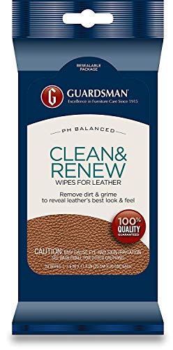 Guardsman Clean & Renew Leather Wipes - 20 Count - Removes Dirt & Grime, Great For Leather Furniture & Car Interiors - 2 Pack #TOP1