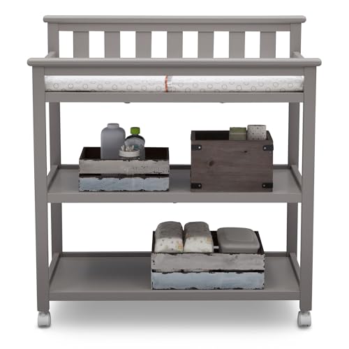 Delta Children Flat Top Changing Table with Wheels and Changing Pad - Greenguard Gold Certified, Grey - image 4
