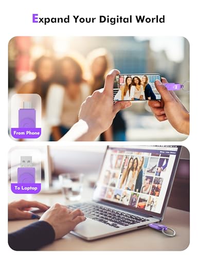 Image of MOSDART 128GB Dual USB C 3.2 Flash Drive, Up to 150MB /S Type C Thumb Drive with Keychain and LED Light, exFAT Memory Stick for iPhone 15,16 and 17, iPad, Android Phone, MacBook, Laptop, Purple