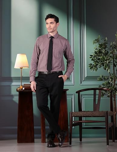 Image of Park Avenue Men's Pure Cotton Checks Pattern Slim Fit Semi Cutaway Collar Full Sleeve Formal Shirt