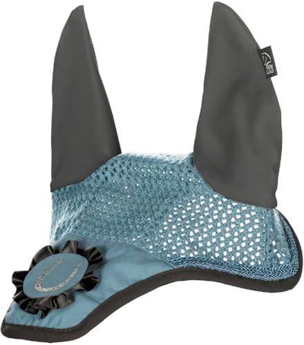 Bonnet anti-mouches poney Shetland HKM Nele bleu gris protection oreilles