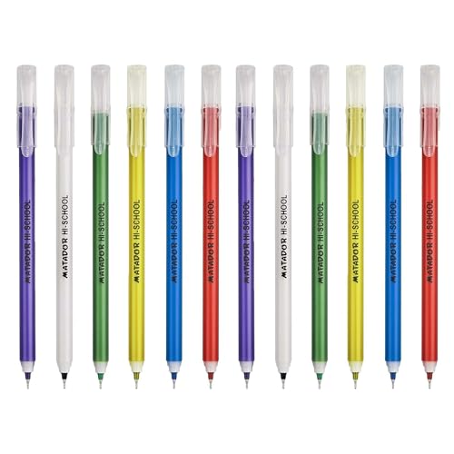 Matador Hi-School Fine Point Roll Gel Pens | Smooth Writing Gel Pens with 0.5mm Ballpoint Tip | Durable Blue Ink Pen for School, Office and Home Use (Black - Pack of 24)