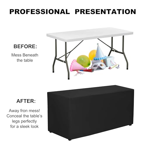 PLOYMONO Black Fitted Tablecloth, 2 Pack Table Clothes for 8 FT Rectangle Table, (96x30 Inch) Polyester Fabric Table Cover for Trade Craft Show, Buffet, Banquet, Wedding - Image 7