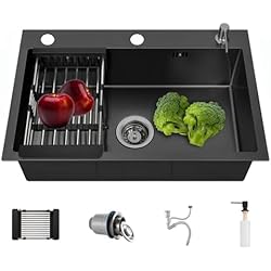 Fregadero Incrustado ECTbicyk Fregadero cocina negro,304 Fregadero de acero inoxidable,fregadero cocina 80x45 cm que incluye dispensador de jabón y escurridor