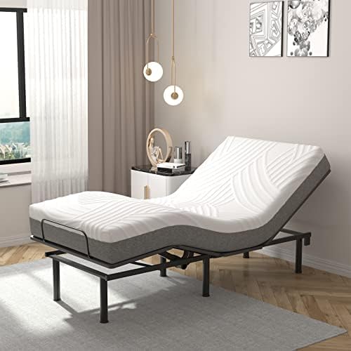 Giantex Twin XL Adjustable Bed Frame w/ 8” Cool Gel Infused Memory Foam Mattress, Electric Adjustable Bed Combo w/ Head & Foot Adjustment, Remote Control, LED Light & Dual USB Ports, Convoluted Foam
