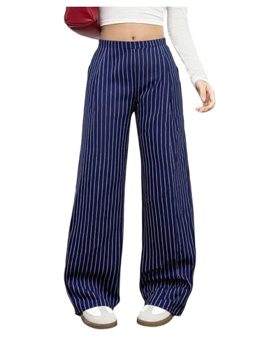 Verdusa Girl's Striped Wide Leg Track Pants Athletic Workout Loose Long Trousers