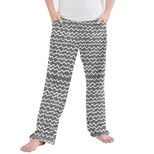 Boho Bohemian Geometric Line Long Pajama Pants Elastic Waist PJ Bottoms with Pockets S A110834