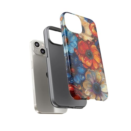Coque rigide premium iPhone 14 motif floral abstrait bleu éclatant