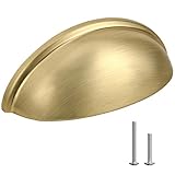 HOMOTEK 12 Pack Drawer Bin Cup Pulls Dresser Pulls for Cabinets Brushed Brass - 3 Inch Hole Centers Furniture Handles,Kitchen Cabinet Hardware