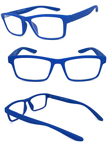 VeryHobby Men Women Retro Square Rubberized Frame Reading Glasses Spring Hinges (Blue, 1.50)