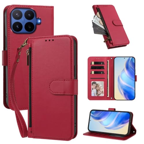 Étui Xiaomi Redmi Note 14 5G rouge anti rayure protège écran et range monnaie zippé