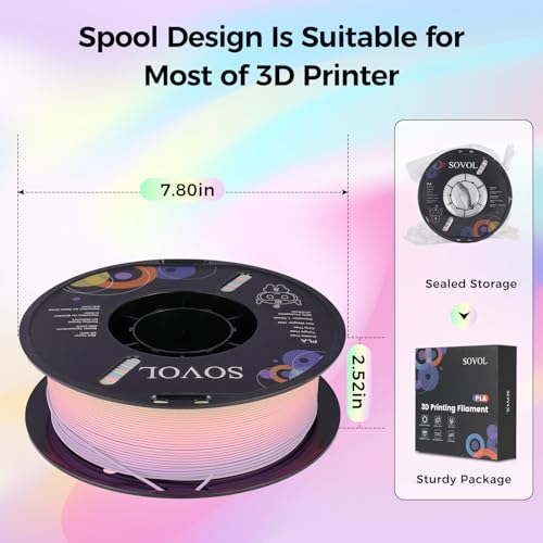 Image of Sovol 3D Printer Matte Multicolored Fast Change Rainbow PLA 1kg (2.2 lbs) Spool 3D Printing Materials, Dimensional Accuracy + /- 0.03 mm, 1.75 mm, Matte Macaron Rainbow