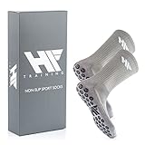 HF Training - 1 Paar Rutschfeste Fußball Socken in Grau mit schwarzen Noppen (Unisex) - Fussball-Socken mit Grip - Antirutsch Soccer & Running Socks - Tennis-Socken für Handball, Basketball & Laufen