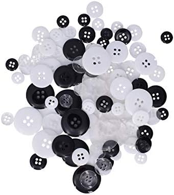 90pcs Buttons for Sewing, Assorted Sizes(25/20/15/11.5mm) 3 Colors(Black White Clear) Resin Buttons Dome Cap Round 4 Holes Manual Button for DIY Crafting Sewing Clothes Painting DIY Handmade