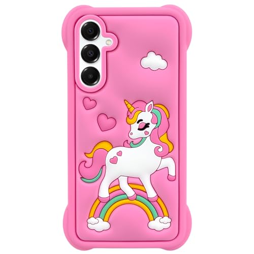 Mouzor Cute Unicorn Phone Case Compatible with Samsung Galaxy A16 5G Case, Galaxy A16 4G Horse Kawaii Animals 3D Cartoon Soft Silicone Shockproof Cover for Girls Kids Women, Pink