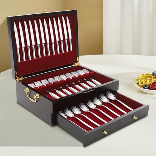 Silverware Storage Box, Wooden Silverware Chest with Drawer 15" X...