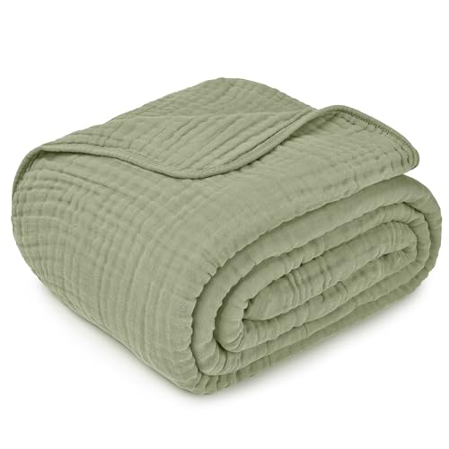 Image of Comfy Cubs Muslin Blanket for Adults King 108 inch x 90 inch - 6 Layer Soft, Breathable & Lightweight Muslin Adult Blanket - Machine Washable & Designed in The US Bedding for All Seasons - Sage