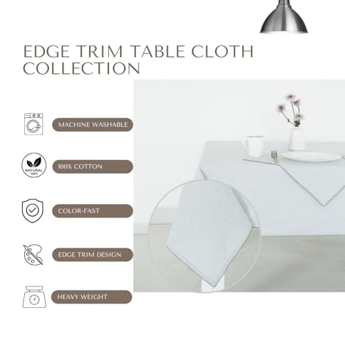 Image of Cotton Tablecloth, Edge Trim, Light Grey, 60 x 90 in | Heavyweight chambray cotton, embroidered edge trim, 6-seater rectangle, machine washable, everyday dining and hosting