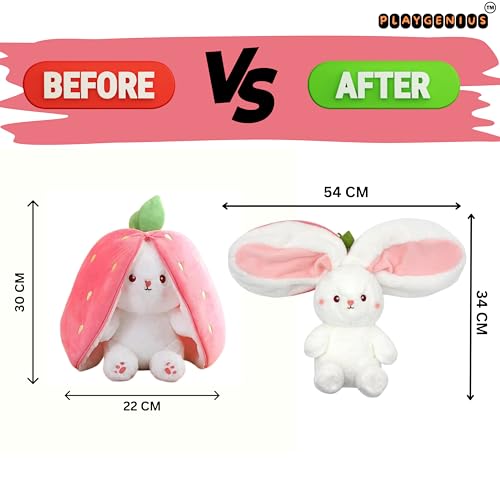 Image of Rabbit with Chain Reversible Bunny Rabbit Soft Stuffed Toys for Girls Boys Baby Kids Gift Item for Kids Strawberry Rabbit Pink Colour Teddy Bear Animal Toy 32 CM