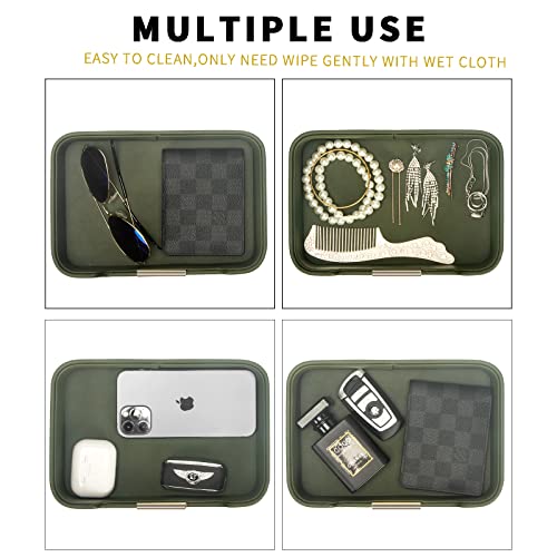 SANZIE Luxury Leather Tray Desktop Storage Catchall Organizer Decorative Tray for Entryway Table to hold Jewelry Watch Cosmetics Keys Phone Wallet Home & Office Accessories (Metal Glided, Green)