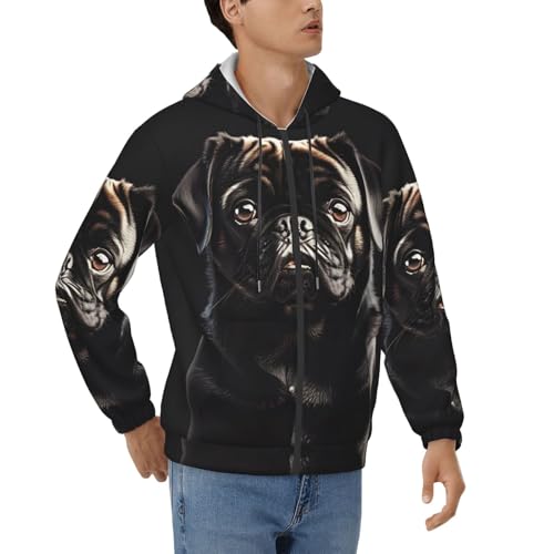 Sweat à capuche carlin noir homme EdWal zippé décontracté