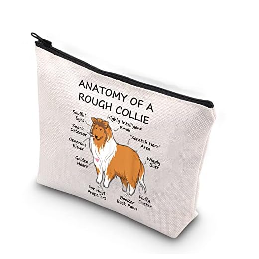 XYANFA Rough Collie Makeup Bag Anatomy Of A Rough Collie Collie Mom Gift Dog Puppy Gift Cosmetic Bag (ANATOMY ROUGH COLLIE)