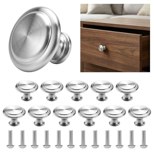 Image of Tacitmeet 12PCS Cabinet Knobs– Stainless Round Cupboard Knobs & Mushroom Drawer Knobs, Polished Modern Furniture Hardware for Kitchen Cabinets, Drawers, Wardrobes & Bathroom