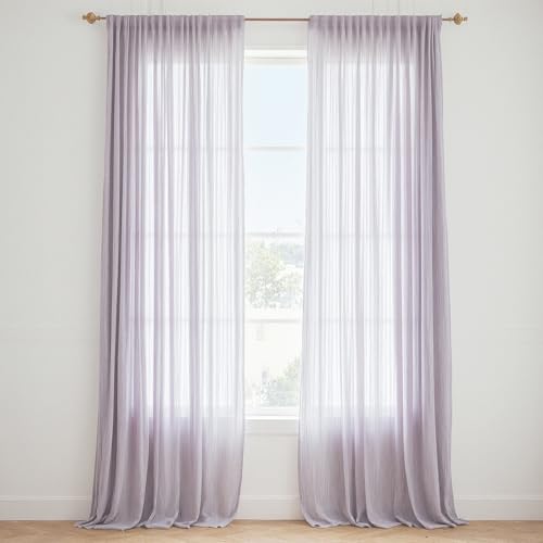 Event Decor Shop Lot de 2 voilages semi-transparents aspect lin argenté – 2 panneaux faciles à accrocher avec passe-tringle pour fenêtre de salon,...