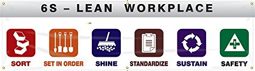 Banderole de sécurité 6S Lean Workplace en vinyle renforcé 71 cm x 243 cm