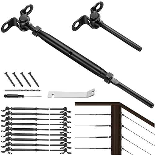 Toscoco Juego de 10 barandillas de cable negro de 1/8 pulgadas, 180 ángulos ajustables para postes de madera, barandillas de cubierta de escalera, acero inoxidable de grado marino T316, 10 cables