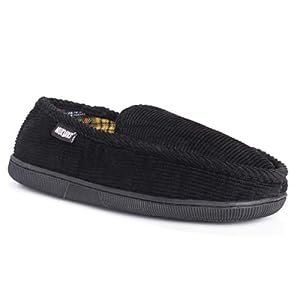 Image of MUK LUKS Men's Corduroy Moccasin with Flannel Lining Slip-On Loafer, Black, Medium