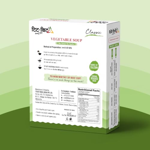 Image of Tit-Bit Vegetable Soup | No Onion No Garlic | Ready-to-Cook Soup Mix with Veggie Bites | Source of Calcium | Pack of 5 (50g Each)