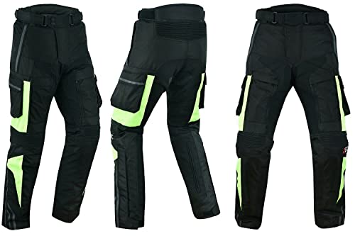 Schwarze Motorradhose mit herausnehmbarem Thermofutter, Protektoren und Weitenverstellung, für Sommer und Winter, auch in Kurz- und Übergrößen, (3XL)