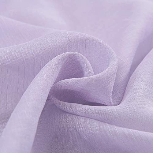 Treatmentex Pom-Pom Sheer Curtains for Girl's Bedroom 84 inches Long Voile Curtain Panels Rod Pocket Lilac 52" w x 2pc