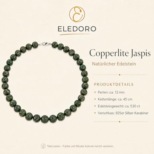Collier jaspe de copperlite verte authentique en argent 925 véritable 45cm