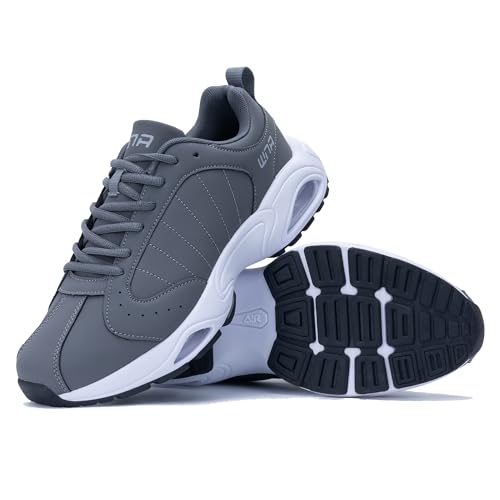 Quseek Mens Running Shoes Athletic Fashion Leather Sneakers Comfortable Non Slip Walking Jogging Workout Gym Sports Shoe Grey Size 10.5 by Quseek - Image 6