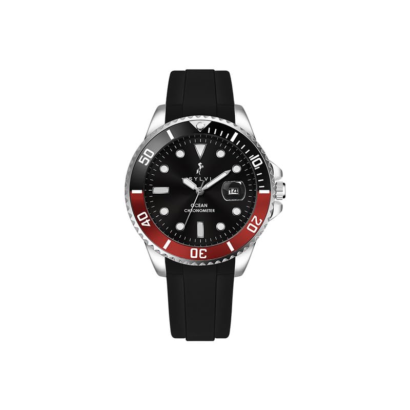 Sylvi Ocean Men’s Minimal Analog Watch with Date Display, Silicone Strap, Quartz Movement