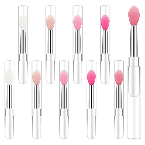 10 Pcs Silicone Lip Brush Tool Reusable Lipstick Applicator Wands Brushes Makeup Beauty Lip Mask Applicator with Dust Cover for Eyebrow Lipstick Gloss Balm and Other Cream Makeup Products
