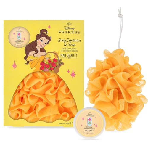 Disney Princess Belle Body Exfoliator and Soap Set | Officially Licensed | Belle's Ballgown Exfoliator | Rose Scented Bath Soap | Disney Princess Gift for Women and Girls | Mad Beauty