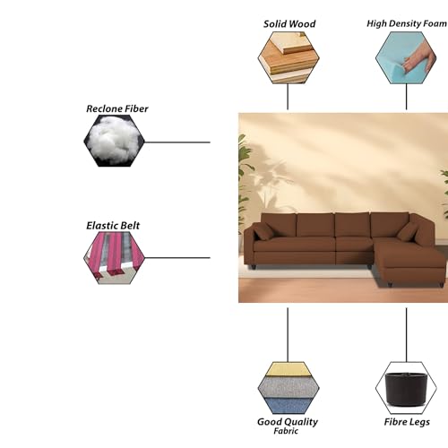 Image of Florian RHS 6 Seater L Shape Sofa Set for Living Room (Brown Fabric) Premium Fabric Sofa