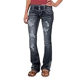 Damen-Jeans mit zerrissener Glockenunterseite, dehnbar, Used-Look, Denim-Hose mit Taschen, Damen-Arbeitshose, Dunkelgrau, XL