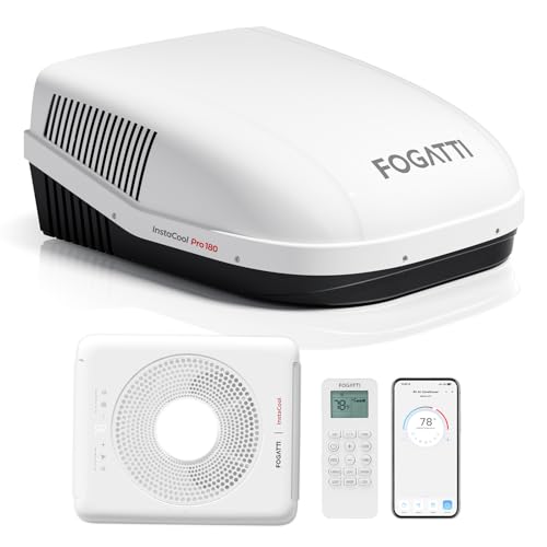 FOGATTI RV Air Conditioner 18K BTU WiFi & Remote Control & Alexa Rooftop AC for Camper & Motorhome Quiet AC Cooling Only Easy Install Ducted White InstaCool Pro 180