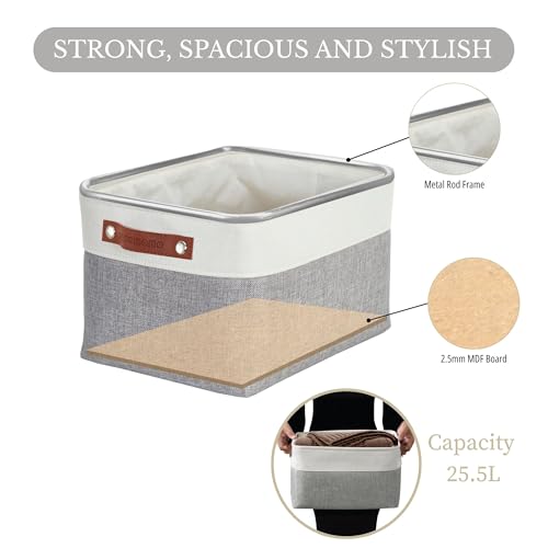 DECOMOMO Storage Bins Fabric Storage Baskets for Shelves, Linen Closet Organization Toys Nursery (Grey and White, Large - 3 Pack) - Image 4