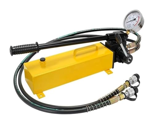 Pompa a mano idraulica a doppia azione con 2 x 1,8 m di tubo flessibile e manometro, 700 Kg/m di serbatoio (10.000 Psi) e 3.000 cc di olio - da utilizzare con vari attrezzi idraulici